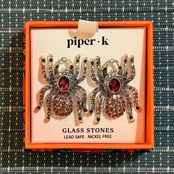 NEW | Piper K | Elegant Glass Stone Spider Earrings - Picture 1 of 1